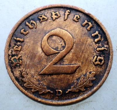 2.797 GERMANIA 2 REICHSPFENNIG 1936 D RARA foto