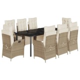 Cumpara ieftin Set de masa pentru gradina, 9 piese, cu perne, bej, poliratan