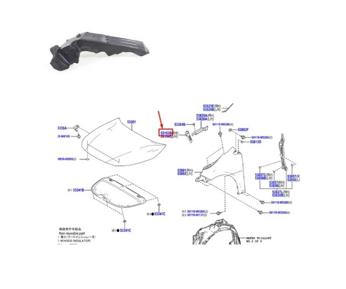 Suport aripa fata TOYOTA COROLLA (E210), 07.2018- model Hatchback, partea dreapta, original,