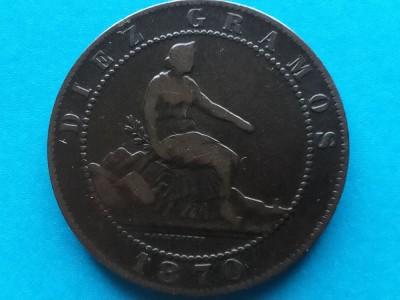 SPANIA-10 CENTIMOS 1870 foto