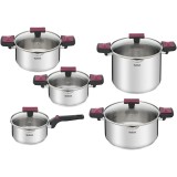 Set 10 piese Tefal Cook &amp;amp; Clip, inductie, oale cu capace de sticla 18 / 20 / 22 / 24 cm, cratita cu capac de sticla 16 cm, capace cu turnare intel