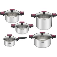 Set 10 piese Tefal Cook &amp;amp; Clip, inductie, oale cu capace de sticla 18 / 20 / 22 / 24 cm, cratita cu capac de sticla 16 cm, capace cu turnare intel