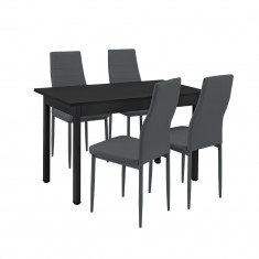 Set design Emma masa bucatarie cu 4 scaune, en.casa, masa 120 x 60 cm, scaun 96 x 43 cm, MDF/piele sintetica, negru/gri inchis foto