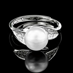 Inel din Argint 925 cu Perla Naturala si Diamante, Gloria White foto