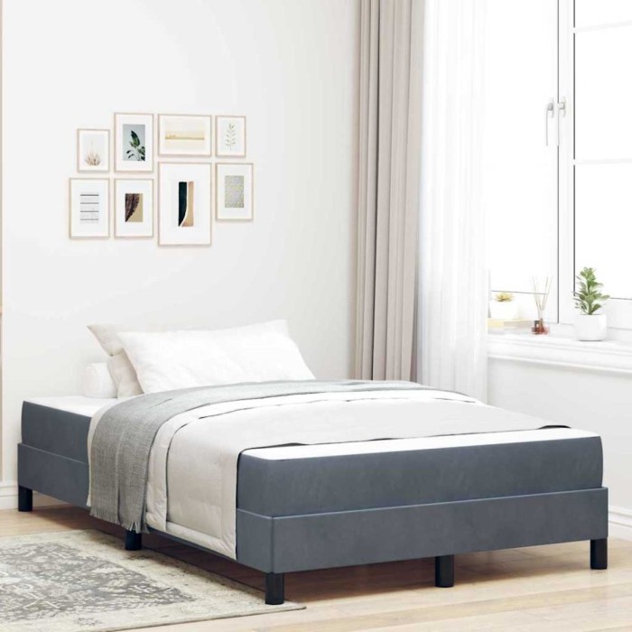 vidaXL Pat boxspring cu saltea Gri &icirc;nchis 120 x 200 cm Catifea 3398684