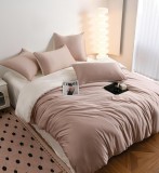 Cumpara ieftin Lenjerie De Pat Tip Matase Aerion Tm011, Bumbac, Poliester, 4 Piese, Fara Elastic, Crem