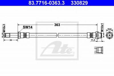Conducta / cablu frana VW LT II platou / sasiu (2DC, 2DF, 2DG, 2DL, 2DM) (1996 - 2006) ATE 83.7716-0363.3 foto
