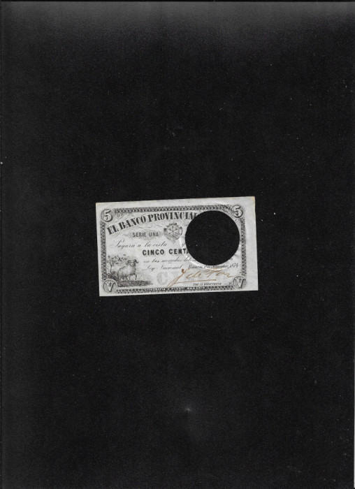 Rar! Argentina 5 centavos 1874 Banco Provincial Santa Fe anulata aunc