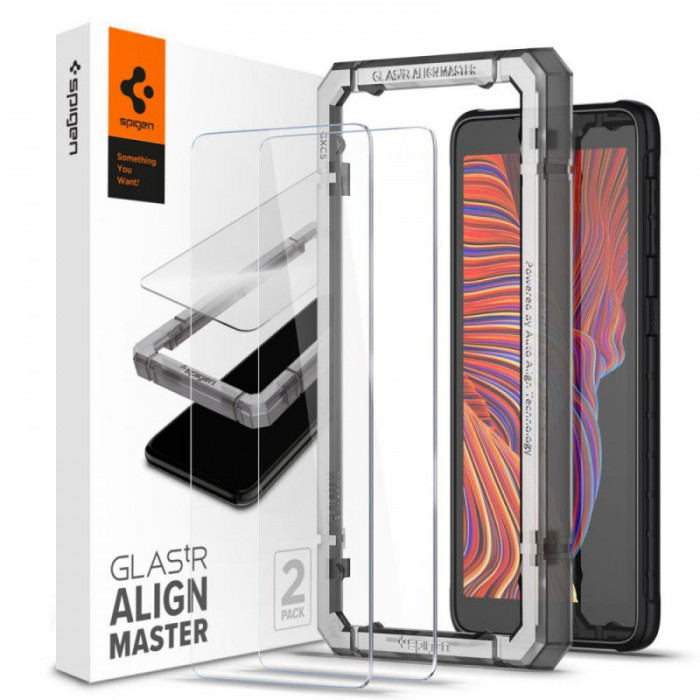Folie Protectie Ecran Spigen Align Master pentru Samsung Galaxy Xcover 5, Sticla securizata, Set 2 bucati AGL03005