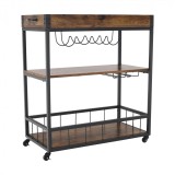 Cumpara ieftin Carucior de servire din mdf maro stejar si metal negru Silvius 80x40x90 cm
