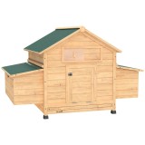 PawHut Coteț din Lemn cu 2 Căsuțe, Coteț pentru Găini de Exterior cu Acoperiș Impermeabil, Tavă Detașabilă și Bare, Adăpost pentru 2-4 Găini, Rațe, Gr
