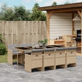 vidaXL Set de masă pentru grădină, 9 piese, cu perne, bej, poliratan