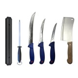 Cumpara ieftin Set 3 cutite profesionale de macelarie, injunghiat, transat, dezosat, filetat, satar, suport magnetic, masat pentru ascutit