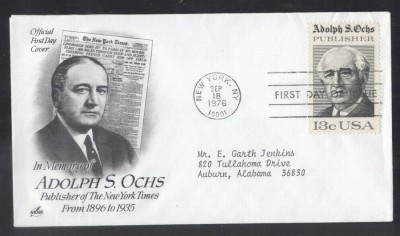 United States 1976 Adolph S Ochs FDC K.704 foto