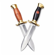 Set de doua cutite de vanatoare, teaca din piele naturala, lama 440C, maner acrilic full tang, 26 cm, maro/negru