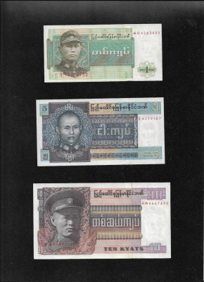 Set Burma (Myanmar) 1 + 5 + 10 + 15 + 25 + 35 + 45 + 75 + 90 kyats foto