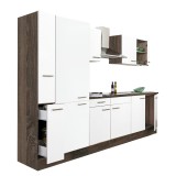 Mobilier de bucătărie Yorki 300, corp din stejar Yorki, față alb satinat, dulap cu raft
