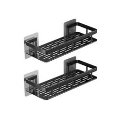 Set 2 etajere pentru baie, aluminiu, negru, 30x13x5 cm