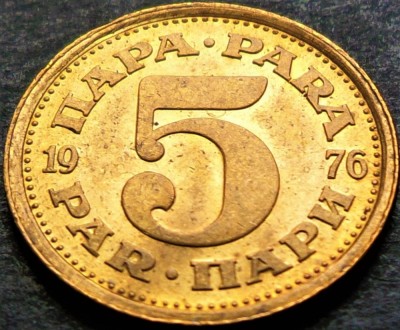 Moneda 5 PARA - RSF YUGOSLAVIA, anul 1976 * cod 810 = A.UNC foto