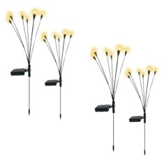 Set 4 Lampi solare LED, 6 bulbi LED, incarcare solara si senzor de amurg, lumina alba calda, BZRSH, 70 cm