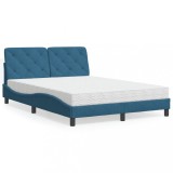 Cumpara ieftin Pat cu saltea, albastru, 140x200 cm, catifea
