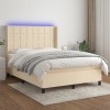 VidaXL Pat cu arcuri, saltea și LED, crem, 140x190 cm, textil 3138314