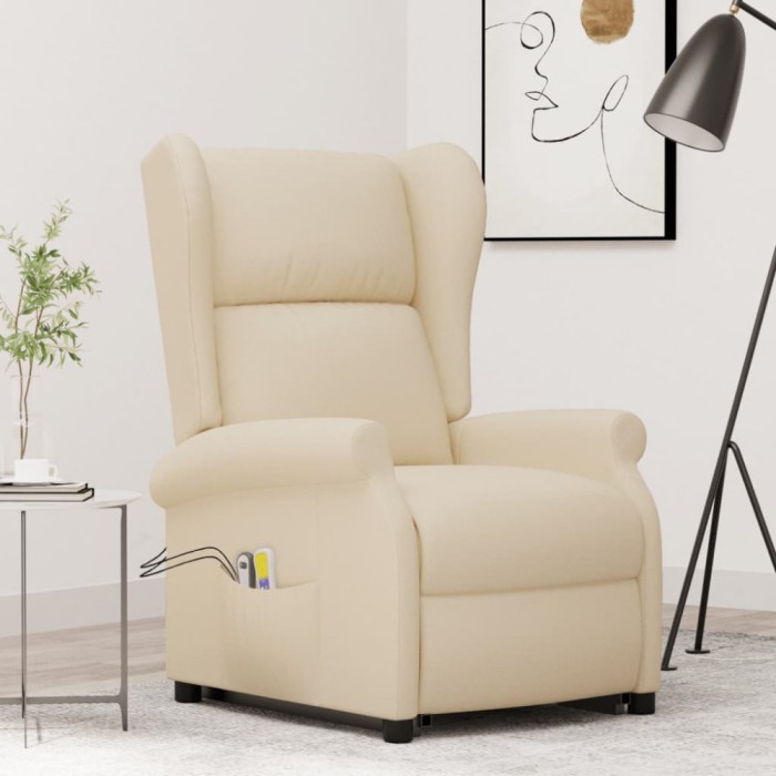 vidaXL Fotoliu de masaj cu ridicare, crem, material textil