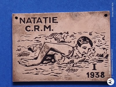 CONCURSUL ,CAMPIONATUL ROMANESC DE NATATIE , Romania Regala , Placheta argintata dimensiuni aprox 10 cm x5 cm foto