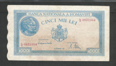 ROMANIA 5000 5.000 LEI 10 Octombrie 1944 [11] filigran bnr orizontal , VF+ foto