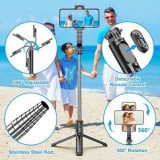 Selfie Stick cu Bluetooth si Trepied, Extensibil 350-1800mm, Negru, CMCLASS