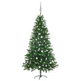 Brad Crăciun pre-iluminat cu set globuri, verde, 150 cm