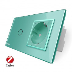 Intrerupator simplu ZigBee + priza simpla ZigBee, Livolo cu rama din sticla, Control de pe telefon SafetyGuard Surveillance foto