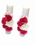 Set Lumanari nunta botez, 30 cm, Eventissimi, alb rosu, trandafiri matase, Eventissimi&reg;
