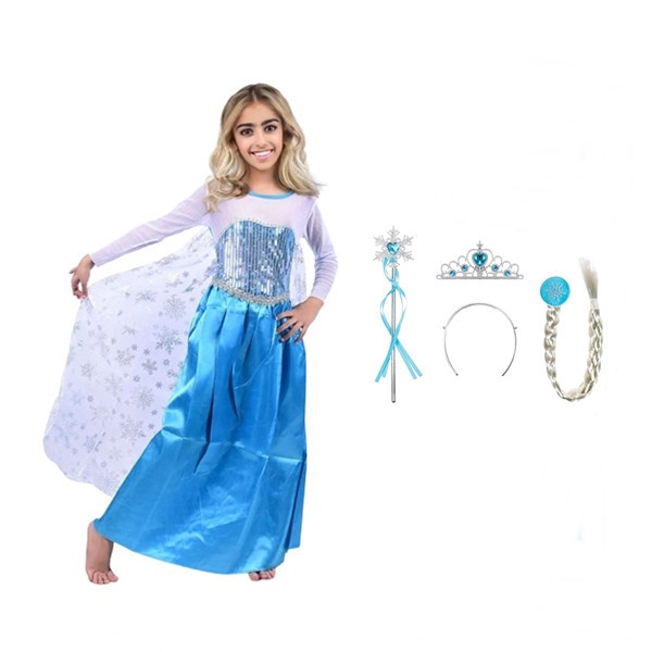 Set rochie si trei accesorii Elsa Frozen, IdeallStore&reg;, 5-7 ani, Carnaval