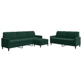 Cumpara ieftin Set de canapele cu perne, 3 piese, verde inchis, catifea