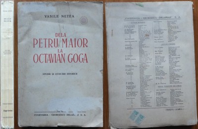 Vasile Netea ,Dela Petru Maior la Octavian Goga ;Studii si evocari istorice,1944 foto