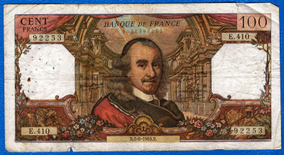 (17) BANCNOTA FRANTA - 100 FRANCS 1969 (05.06.1969), PORTRET PIERRE CORNEILLE foto