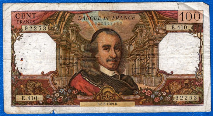 (17) BANCNOTA FRANTA - 100 FRANCS 1969 (05.06.1969), PORTRET PIERRE CORNEILLE