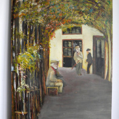 Gradina de vara - pictura impresionista originala ulei pe placaj semnata 40x60cm