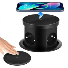 Priza Incastrabila 5 in 1 ATOMKIT&reg; One Z, 3 Prize, 1 Port USB-A, 1 Port USB-C, Incarcare Wireless 15W, Sistem Pop-Up, Design Modern pentru Bucatarie,