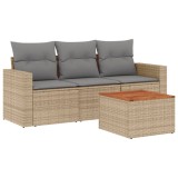 Set canapele de gradina, 4 piese, cu perne, mix bej, poliratan