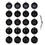 Set 20 Globuri de Craciun pentru Brad, din Plastic, diametru 6 cm, culoare Negru