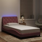 VidaXL Cadru de pat cu lumini LED, roz, 100x200 cm, catifea