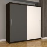 Dulap Dormitor Nova Eco 200 cm x 200 cm fara oglinda, wenge cu usi glisante gri alb