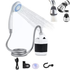 Dus Portabil de Camping APF&reg; &ndash; USB, 2200mAh, 4-5L/min, 1.5m Furtun + Regulator de Jet pentru Robinet