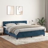 VidaXL Pat box spring cu saltea, albastru &icirc;nchis, 160x200 cm, catifea 3141495
