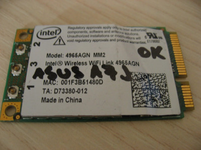 Placa wireless laptop Asus A7J, Intel Wireless WiFi 4965AGN MM2 foto