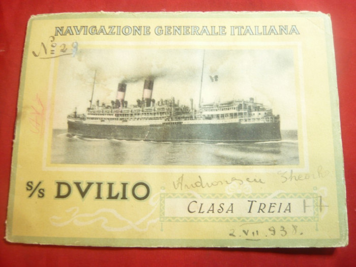 Ghid Turistic -Nava de Croaziera 1937 DVILIO Italia cl.III 16 pag., text si foto