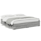 Cumpara ieftin Cadru de pat cu sertare gri sonoma 200x200 cm lemn prelucrat