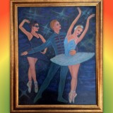 BALERINI, tablou original , pictat in ulei pe panza, inramat, 57x47 cm cu rama, Portrete, Altul, ART